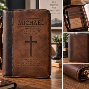 Classic Leather Print Personalized Bible Cover for Men